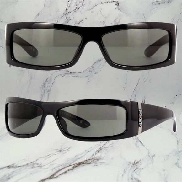 GUCCI Sunglasses New Black Wrap Square Acetate Fashion Show Rectangle Metal Logo - Picture 13 of 13
